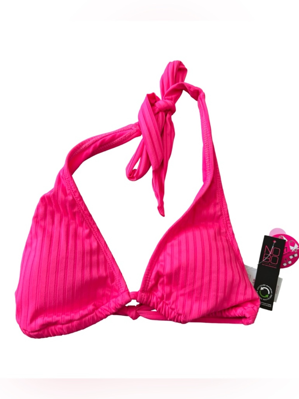NOBO No Boundaries Ribbed Triangle Bikini Top Pink Halter Size S NWT
